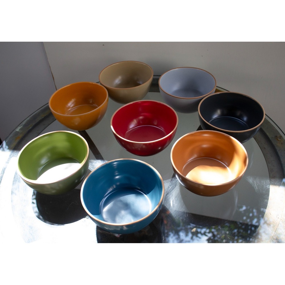 8 Colorful Mora Ceramic Cereal  Soup Bowls Rimmed & Speckled Safari and Marina